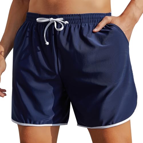 Marvmys Badehose Herren Schnelltrocknend Badeshorts Kurzen Strandhose Beachwear Schwimmshorts mit Meshfutter und Verstellbarem Tunnelzug Navy blau XXL von Marvmys