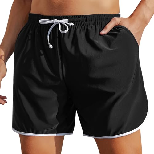 Marvmys Badehose Herren Schnelltrocknend Badeshorts Kurzen Strandhose Beachwear Schwimmshorts mit Meshfutter und Verstellbarem Tunnelzug Schwarz S von Marvmys