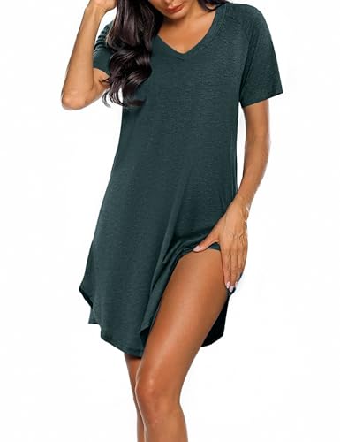Marvmys Baumwoll Nachthemd Damen Kurzarm Gestreift Schlafshirt Nachthemd v Ausschnitt Gestreiftes Nachthemddamen Stricknachthemd Damen Kurzes Nachthemd S-3XL von Marvmys