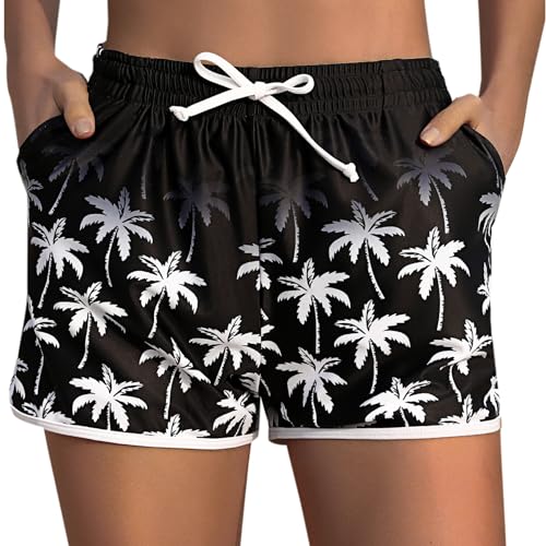 Marvmys Damen Badeshorts Kurze Sommer Strandshorts mit Gürtel und Taschen Fein Bedruckte Boardshorts Wassersport Shorts Schnelltrocknende Badeshorts Jogginghose Hot Pants S-XXL Grau L von Marvmys