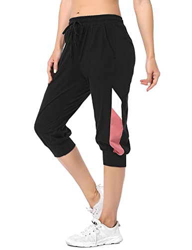 Marvmys Damen Jogginghose 3/4 High Waist Sporthose Trainingsanzug Sporthose Frauen 100% Baumwolle Trainingshose Fitness Damen Freizeithosen Schwarz-a S von Marvmys