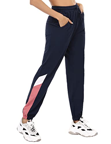 Marvmys Jogginghose Damen Baumwolle High Waist Sporthose Lang Trainingsanzug Hose Frauen Trainingshose Yogahose Freizeithose Sweathose Dunkelblau L von Marvmys