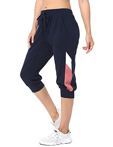 Marvmys Damen Jogginghose 3/4 High Waist Sporthose Trainingsanzug Sporthose Frauen 100% Baumwolle Trainingshose Fitness Damen Freizeithosen Dunkelblau L von Marvmys