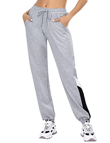 Marvmys Jogginghose Damen Baumwolle High Waist Sporthose Lang Trainingsanzug Hose Frauen Trainingshose Yogahose Freizeithose Sweathose Hellgrau M von Marvmys