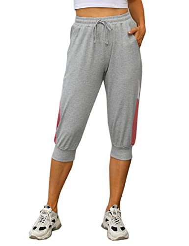 Marvmys Damen Jogginghose 3/4 High Waist Sporthose Trainingsanzug Sporthose Frauen 100% Baumwolle Trainingshose Fitness Damen Freizeithosen Hellgrau M von Marvmys