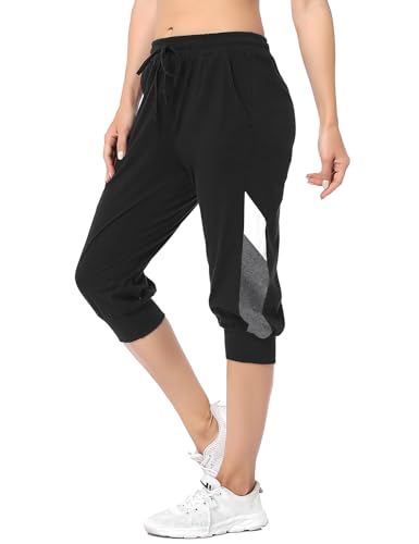 Marvmys Damen Jogginghose 3/4 High Waist Sporthose Trainingsanzug Sporthose Frauen 100% Baumwolle Trainingshose Fitness Damen Freizeithosen Schwarz-b L von Marvmys