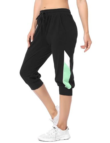 Marvmys Damen Jogginghose 3/4 High Waist Sporthose Trainingsanzug Sporthose Frauen 100% Baumwolle Trainingshose Fitness Damen Freizeithosen Schwarz-c L von Marvmys