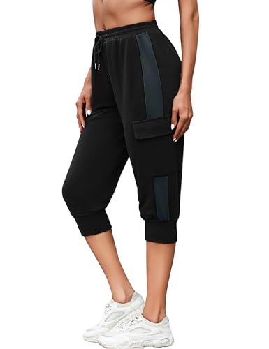 Marvmys Caprihose Damen Jogginghose 3/4 High Waist Sporthose Trainingsanzug Sporthose Frauen 100% Baumwolle Damen Freizeithosen von Marvmys