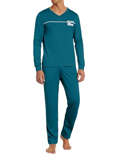 Marvmys Herren Pyjama Lang Baumwolle Schlafanzug V-Ausschnitt Winter Pyjamaset Schlafanzüge Männer Langarm Shirt mit Bündchen Pyjamahose mit Tasche dunkelgrün L von Marvmys