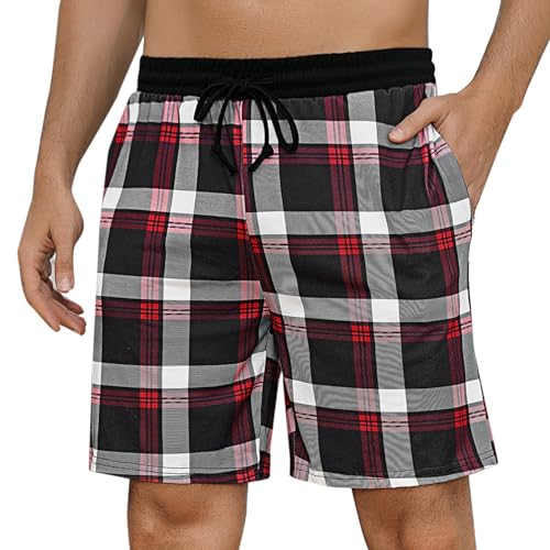 Marvmys Herren Schlafanzughose Kurze Kariert Pyjamahose Shorty Sommer Nachtwäsche Schlafshorts mit Taschen Stil A S von Marvmys
