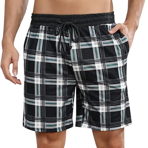 Marvmys Herren Schlafanzughose Kurze Kariert Pyjamahose Shorty Sommer Nachtwäsche Schlafshorts mit Taschen Stil B S von Marvmys