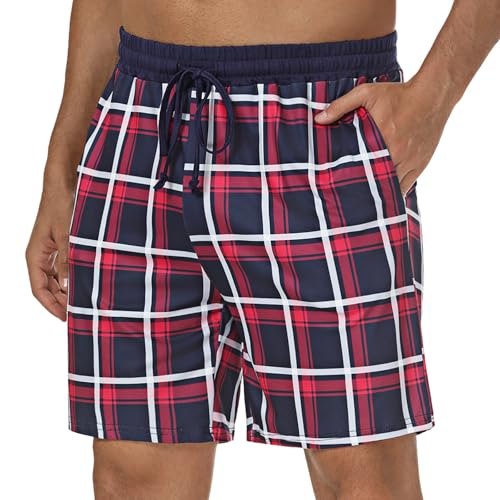 Marvmys Herren Schlafanzughose Kurze Kariert Pyjamahose Shorty Sommer Nachtwäsche Schlafshorts mit Taschen von Marvmys