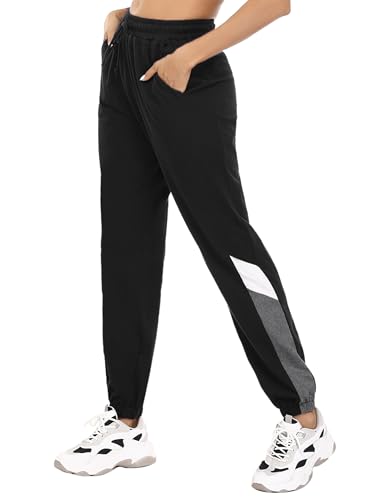 Marvmys Jogginghose Damen Baumwolle High Waist Sporthose Lang Trainingsanzug Hose Frauen Trainingshose Yogahose Freizeithose Sweathose Schwarz-A L von Marvmys