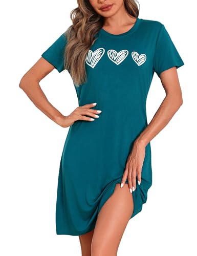Marvmys Nachthemd Damen Kurzarm Schlafshirt Baumwolle Printed Sleepshirt Sommer T-Shirt Schlafhemd Frauen Nachtwäsche Schlafkleid von Marvmys