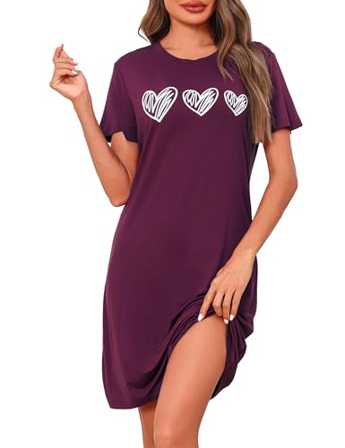 Marvmys Nachthemd Damen Kurzarm Schlafshirt Baumwolle Printed Sleepshirt Sommer T-Shirt Schlafhemd Frauen Nachtwäsche Schlafkleid von Marvmys