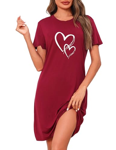 Marvmys Nachthemd Damen Kurzarm Schlafshirt Baumwolle Printed Sleepshirt Sommer T-Shirt Schlafhemd Frauen Nachtwäsche Schlafkleid von Marvmys