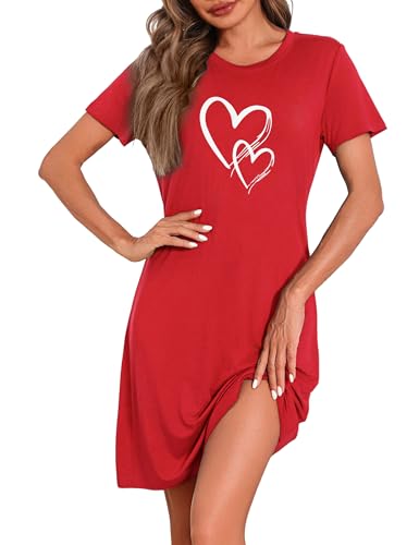 Marvmys Nachthemd Damen Kurzarm Schlafshirt Baumwolle Printed Sleepshirt Sommer T-Shirt Schlafhemd Frauen Nachtwäsche Schlafkleid von Marvmys