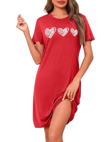 Marvmys Nachthemd Damen Kurzarm Schlafshirt Baumwolle Printed Sleepshirt Sommer T-Shirt Schlafhemd Frauen Nachtwäsche Schlafkleid von Marvmys