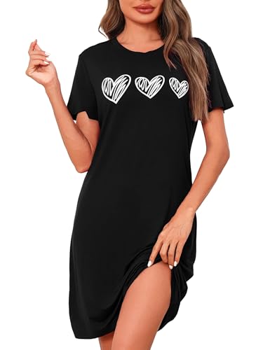 Marvmys Nachthemd Damen Kurzarm Schlafshirt Baumwolle Printed Sleepshirt Sommer T-Shirt Schlafhemd Frauen Nachtwäsche Schlafkleid von Marvmys