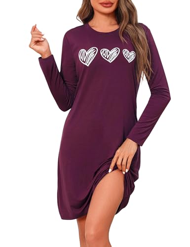 Marvmys Nachthemd Damen Langarm Schlafshirt Baumwolle Printed Sleepshirt Frauen Winter Nachtwäsche Schlafkleid von Marvmys
