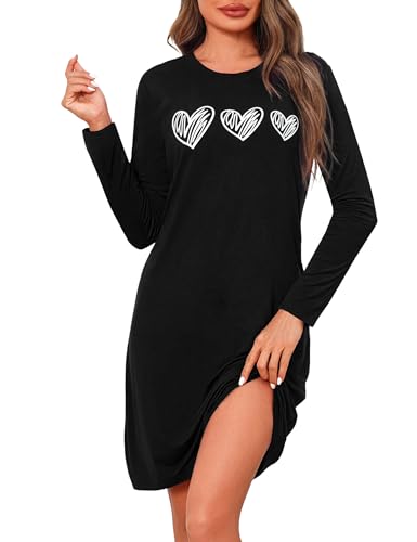 Marvmys Nachthemd Damen Langarm Schlafshirt Baumwolle Printed Sleepshirt Frauen Winter Nachtwäsche Schlafkleid von Marvmys