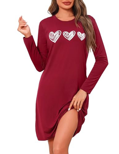 Marvmys Nachthemd Damen Langarm Schlafshirt Baumwolle Printed Sleepshirt Frauen Winter Nachtwäsche Schlafkleid von Marvmys