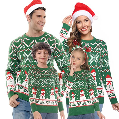 Marvmys Passende Familie Schneemann Weihnachten Pullover Hässlich Lustig Xmas Urlaub Strickpullover Top, Grün , Mittel von Marvmys