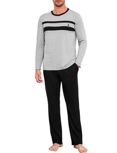 Marvmys Pyjama Herren Lang Baumwolle Pyjama-Sets Für Männer Baumwoll Pyjama Set Schlafanzug Zweiteiliges Set Winter Schlafanzug Herren Warm S-3XL von Marvmys