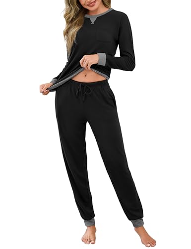Marvmys Schlafanzug Damen Baumwolle Lang Winter Zweiteiliger Nachtwäsche Langen Ärmeln Sleepwear Pyjamas Set Mit Taschen S-3XL von Marvmys