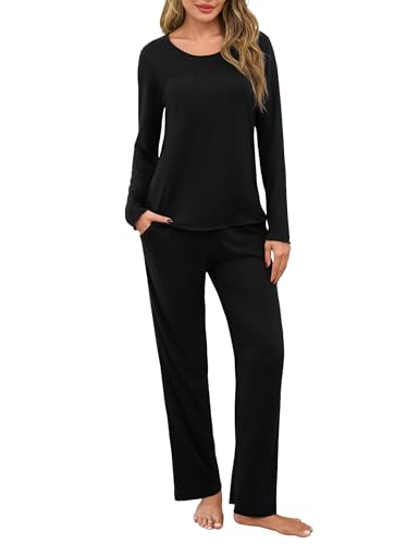 Marvmys Schlafanzug Damen Baumwolle Lang Winter Zweiteiliger Nachtwäsche Langen Ärmeln Sleepwear Pyjamas Set Mit Taschen S-XXL von Marvmys