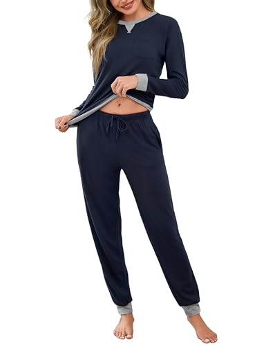Marvmys Schlafanzug Damen Lang Baumwolle Zweiteiliger Nachtwäsche Langen Ärmeln Sleepwear Winter Pyjama Set Mit Taschen S-3XL von Marvmys