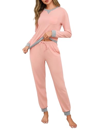 Marvmys Schlafanzug Damen Lang Baumwolle Zweiteiliger Nachtwäsche Langen Ärmeln Sleepwear Winter Pyjama Set Mit Taschen S-3XL von Marvmys
