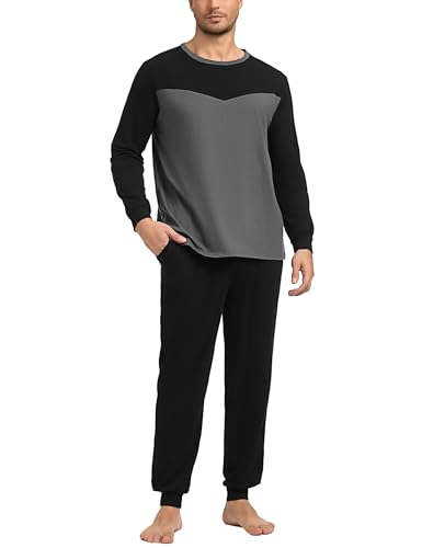 Marvmys Schlafanzug Herren Lang Baumwolle Winter Sleepwear Pyjamaset Schlafanzüge Langarm Shirt mit Bündchen Pyjamahose mit Tasche und Bündchen B-dunkelgrau XXL Marvmys Schlafanzug Herren Lang Baumwolle Winter Sleepwear Pyjamaset Schlafanzüge Langarm Shirt mit Bündchen Pyjamahose mit Tasche und Bündchen B-dunkelgrau XXL von Marvmys