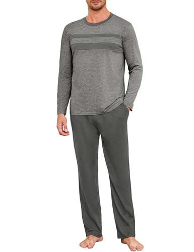 Marvmys Schlafanzug Herren Lang Pyjama Set Herren Winter Nachtwäsche Herren Baumwolle Langärmelige Pyjamas Baumwolle Winter Zweiteilige Pyjamas S-3XL von Marvmys