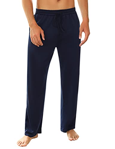 Marvmys Schlafanzughose Herren Lang Einfarbige Pyjamahose für Männer 100% Baumwolle Schlafhose Haushose Freizeithose Yogahose Dunkelblau 3XL von Marvmys