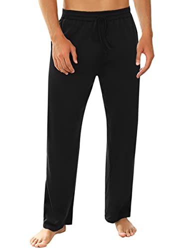 Marvmys Schlafanzughose Herren Lang Baumwolle Einfarbige Pyjamahose Schlafhose Haushose Freizeithose Yogahose mit Gürtel und Taschen von Marvmys
