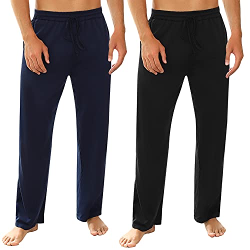 Marvmys Schlafanzughose Herren Lang Baumwolle Einfarbige Pyjamahose Schlafhose Haushose Freizeithose Yogahose mit Gürtel und Taschen von Marvmys