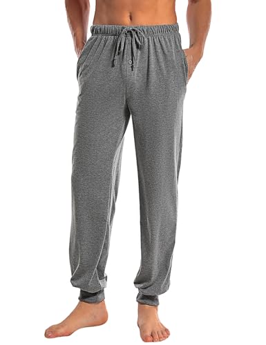 Marvmys Schlafanzughose Herren Lang mit Bündchen Einfarbige Pyjamahose für Männer Schlafhose Haushose Freizeithose mit Knopfleiste Dunkelgrau 3XL von Marvmys
