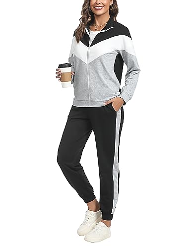Marvmys Streatwear Trainingsanzüge Damen Leicht Sportanzug Freizeitanzug Jogginganzug Langarm mit Reißverschluss Kordelzug Taschen von Marvmys