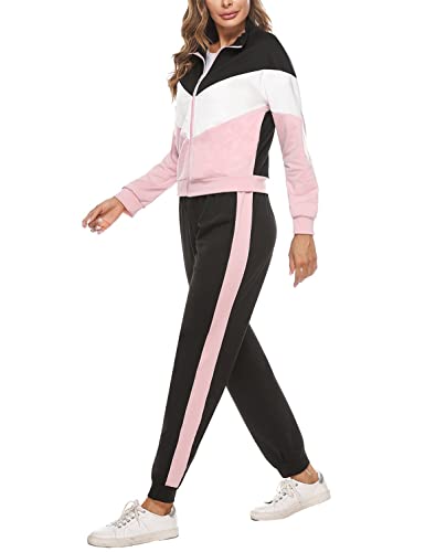 Marvmys Streatwear Trainingsanzüge für Damen Sportanzug Freizeitanzug Jogginganzug damen Langarm mit Reißverschluss Kordelzug Taschen B-Rosa- L von Marvmys