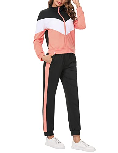 Marvmys Streatwear Trainingsanzüge für Damen Sportanzug Freizeitanzug Jogginganzug damen Langarm mit Reißverschluss Kordelzug Taschen B-Rosarot L von Marvmys