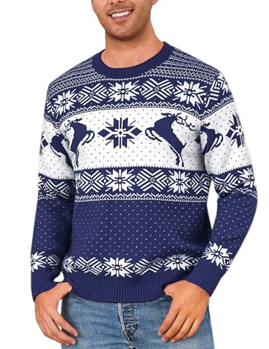 Marvmys Weihnachtspullover Herren Lustig Winter Pullover Warm Schneeflocken Rentier Weihnachtspullis Strickpullover Rundhals Christmas Sweater Navy blau M von Marvmys