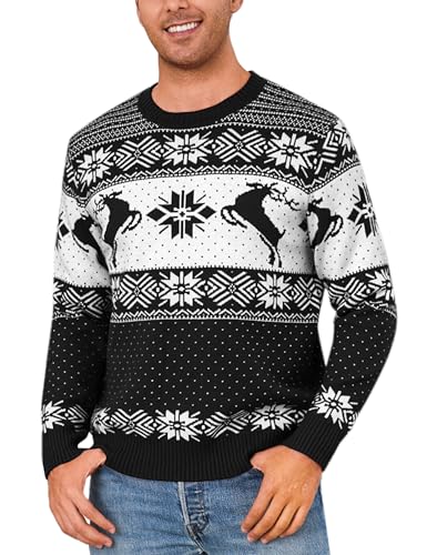 Marvmys Weihnachtspullover Herren Lustig Winter Pullover Warm Schneeflocken Rentier Weihnachtspullis Strickpullover Rundhals Christmas Sweater Schwarz S von Marvmys