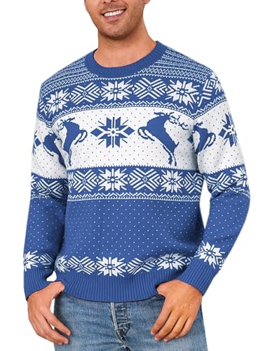 Marvmys Weihnachtspullover Herren Lustig Winter Pullover Warm Schneeflocken Rentier Weihnachtspullis Strickpullover Rundhals Christmas Sweater hellblau XXL von Marvmys