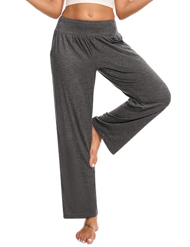 Marvmys Yogahose Damen Jogginghose Lang Baumwolle Hohe Taille Activewear-Hosen Straighthose Freizeithosen Loungehose mit Tasche Dunkelgrau XL von Marvmys