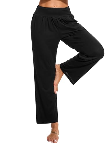 Marvmys Yogahose Pilates Hosen Damen Jogginghose Lang Baumwolle Hohe Taille Activewear-Hosen Straighthose Fitness Sporthose Freizeithosen Schwarz S von Marvmys