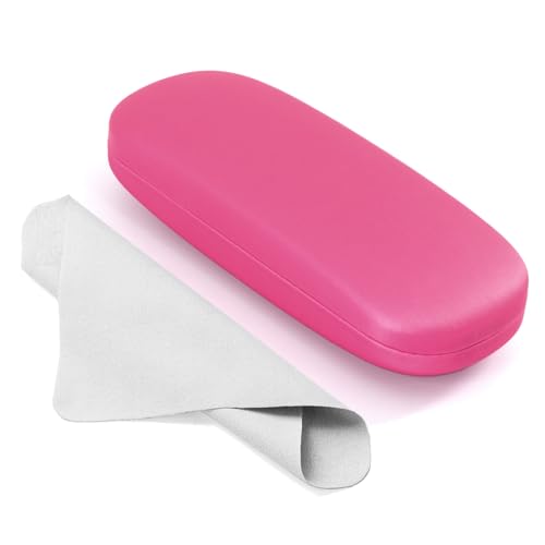 Marvolia Brillenetui, Hartschale, PU-Leder, Brillenetui für Sonnenbrillen, Brillen, mit Reinigungstuch, Pink, Standard von Marvolia
