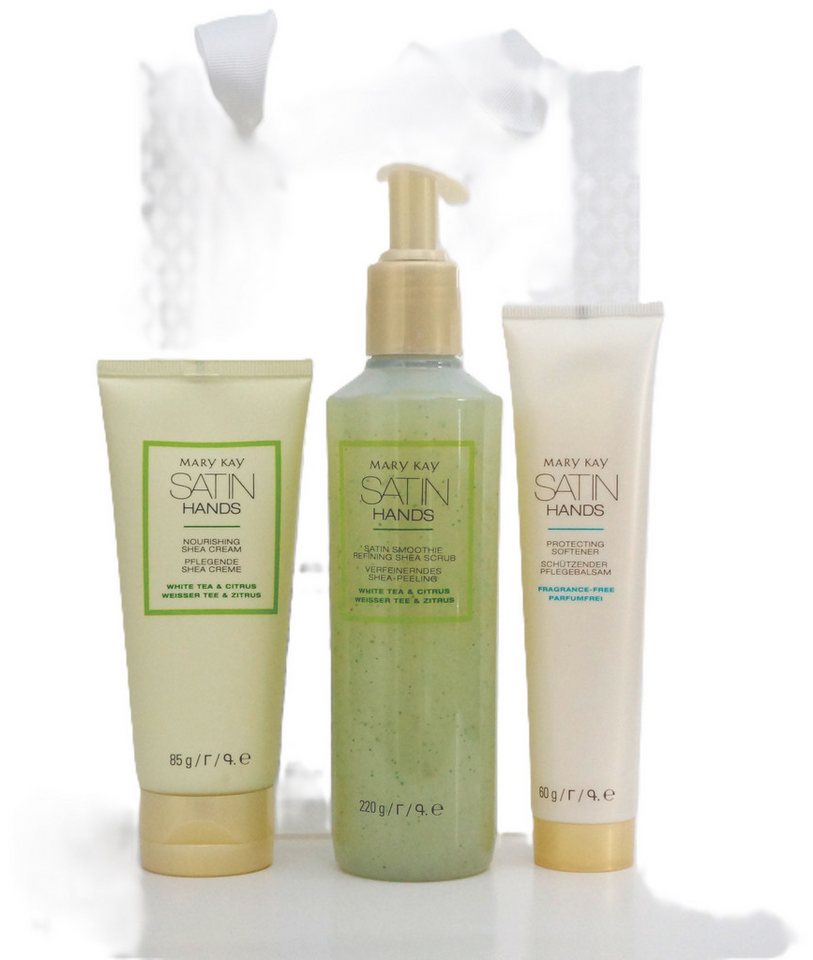 Mary Kay Handpflege-Set Mary Kay Satin Hands Set White Tea & Citrus Verwöhnset für die Hände enthält protecting softener(Pflegebalsam) 60g, shea scrub (Shea Peeling) 220g, Hand Cream(pflegende shea creme) 85g von Mary Kay