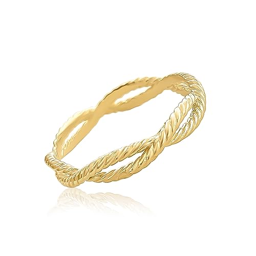 Mary & Jules Damen Ring Gold Infinity aus echtem 925 Sterling Silber, vergoldet, schlichter, feiner Fingerring, aus recyceltem Silber, Größe 52 von Mary & Jules