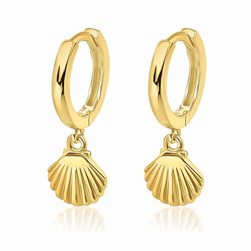 Mary & Jules Muschel Ohrringe Gold hängend, 925 Sterling Silber, vergoldet, aus reyceltem Silber, Creolen Gold mit hübschen Muschel Anhänger, Sommer Ohrringe Creolen von Mary & Jules